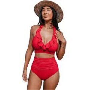NWT CUPSHE Super Bloom Ruffled Bikini Top & Slim Sculpt Bottoms Set